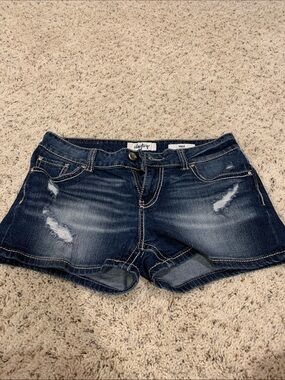 Daytrip Dark Wash Distressed Denim Jean Shorts